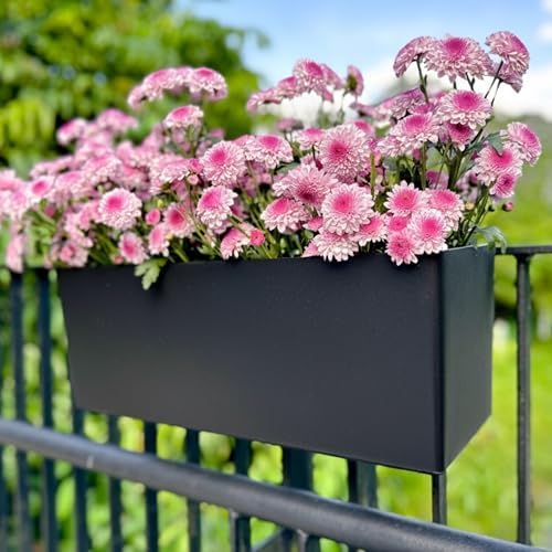LaLaGreen Railing Planter Box (20 Inch, 4 Pack) Black Rectangular Window Flower Boxes with Bracket, Self Watering System Hanging Planter Box for Outdoor Plant Pots Container Deck Rail Fence Balcony by L%C3%A1L%C3%A1Green