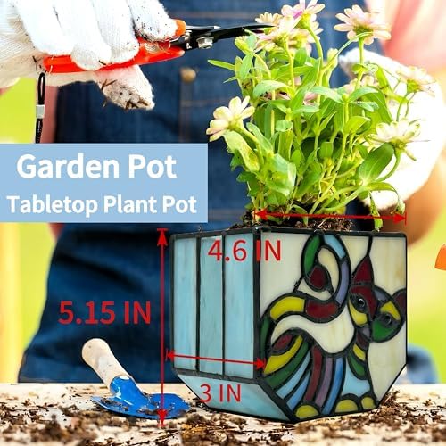 Stained Glass Cat Pot with Drainage,Cute Planters for Indoor Plants,Decorative Flower Pots,Gifts for Plant Lovers,4.6x3x5.15 in - Image 5