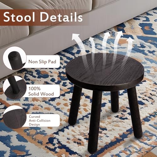 Round Solid Wooden Stool,Plant Stand,Step Stool,Black,15.8" H - Image 4