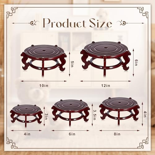 Geetery 2 Pcs 4–12 in Oriental Wooden Plant Stand Indoor Vase Stand, 12 in - Image 2
