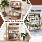 COSTWAY Bamboo Plant Stand, Foldable Multifunctional Flower Display Ladder Shelf, 3-Tier Storage Rack - Image 5