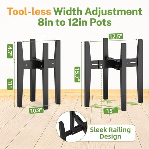 iDavosic.ly Adjustable Bamboo Plant Stand 2 Pack, Fits 8-12 Inch Pot, Black - Image 2