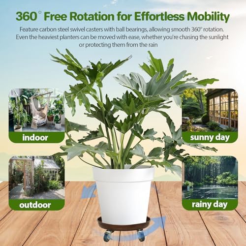 Plant Caddy With Wheels 14" Metal Plant Saucer for Indoors Hold Up to 390LB - Image 5