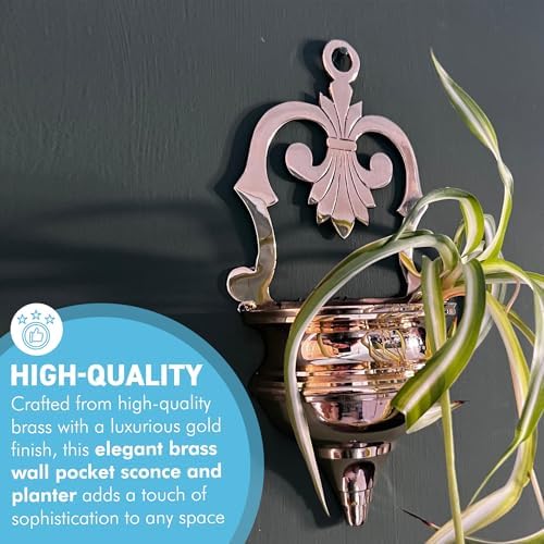 Thorness Brass Wall Pocket Sconce Planter, Wall Planter in gold finish for indoors or outdoors, perfect for displaying plants, and enhancing home decor - Image 2