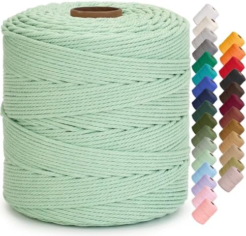 Aelfon Macrame Cord 4mm x 547yards, Soft Colored Macrame Rope, Natural Cotton Cord for Plant Hangers, Wall Hanger, Decorative Projects(Mint) by Unknown