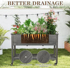Raised Garden Bed with Lockable Wheels, 48x24x32 inch Elevated Wood Planter with Storage Shelf Protective Liner for Vegetable Flower Herb Outdoor Balcony Patio Backyard, Grey - Image 2