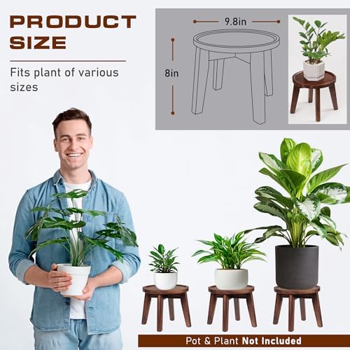 Demigo Indoor Plant Stand, 8 in Tall Acacia Wood Plant Shelf, Dark Brown - Image 2
