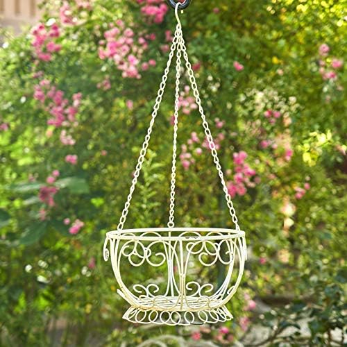 Zaer Ltd. Pack of 2, Hanging Metal Basket Planters (Antique White, Pack of 2) - Image 6