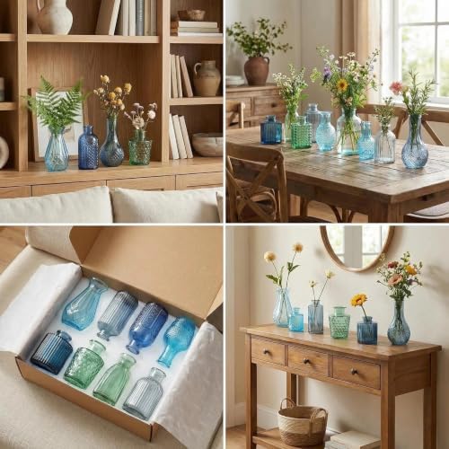 32 PCS Assorted Vintage Bud Vases, Colorful Glass Small Vases Bulk, for Centerpicecs, Wedding Table Decor, Home Decorations & Gifts (Blue Seiris) - Image 6
