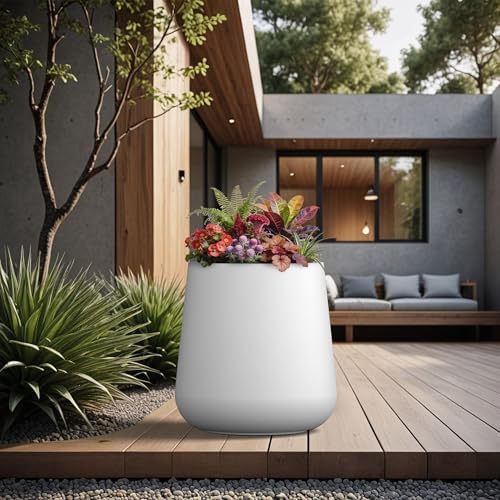 Kante Accent Round Curved White Concrete Planter 17.3" Dia, Outdoor - Image 6