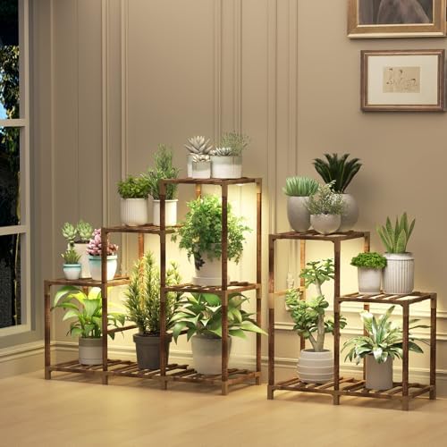 HOMKIRT 12 Tier Corner Plant Stand with Grow Lights for Multiple Plants, Tiered Plant Shelf Indoor Plant Holder Rack Flower Stand for Living Room Balcony Patio Porch Garden by HOMKIRTPlantStand