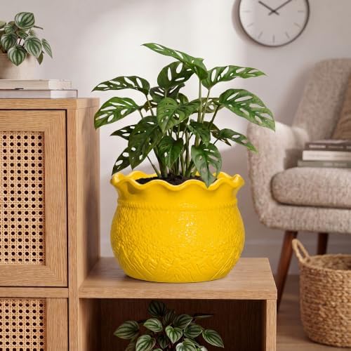 Ceramic Plant Pots Indoor, 10 Inch Large Planter, Yellow - Image 3