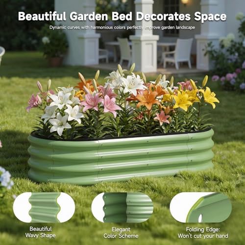 2PCS 4x2x1 FT Oval Metal Raised Garden Bed Kit, Open Bottom Design Elevated Garden Planter Box Outdoor, Trough Planter for Outdoor Plants, Flower, Vegetables, Fruit, Herbs (Green) - Image 6