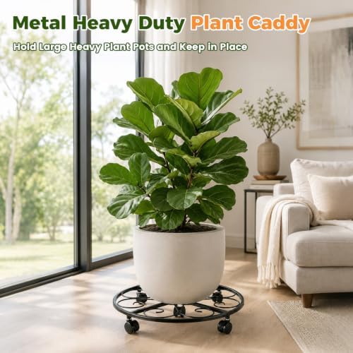 3 Packs 18” Plant Caddy with Wheels Metal Plant Stand on Wheels for Indoor and Outdoor Plants Rolling Plant Stand with Casters Heavy Duty Plant Dolly Roller Caddy, Black - Image 2