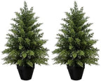 Mavis's Diary 2ft Artificial Cedar Topiary Tree, Set of 2 Realistic Faux Evergreen Shrub Plant in Planter, Indoor Outdoor Fake Cedar Tree for Front Porch, Entryway, Office & Home Decor by MavissDiary