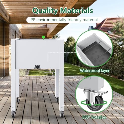 Vixzen Mobile Raised Garden Bed with Wheels, Self-Watering System,Outdoor Resin Planter Box for Vegetables, Flowers, Herbs on Patio, Balcony, Yard(Ashen, 30.04 * 17.72 * 28.9) - Image 6