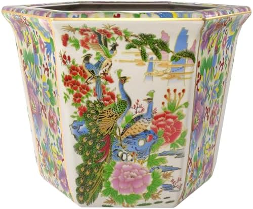 Red Lantern 8" Hexagonal Flower Pot - Satsuma Peacock by RedLantern