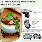 3 Packs 13 inches Large Metal Plant Caddy with PU Wheels Heav-Duty Rolling Plant Stands Indoor Outdoor Wheeled Plant Dolly Coasters Flower Pot Mover Rollers Plant Trolley Cart, Plant Saucers Included - Image 2