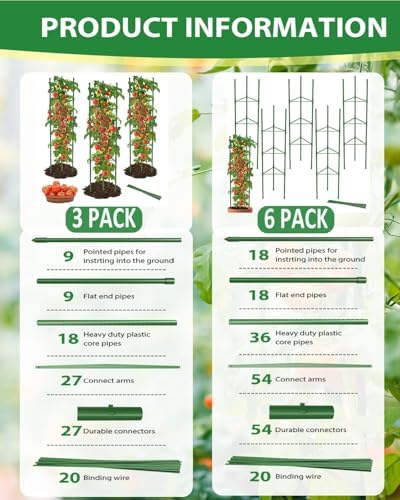 MYMULIKE 6 Pack Tomato Cages for Garden, 51in*13in Adjustable Tomatoes Plant Stakes Support Cages Trellis, Garden Trellis for Vegetable Flowers Fruits Climbing Plants- 20 Binding Wires Included - Image 2