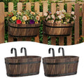 Railing Planters for Outdoor Plants Balcony Hanging Flower Pots with Detachable Hooks, Window Flower Box Hanging Bucket Pots Fence Planters for Garden Home Decor(Carbonized-2pack, Large) by PULIJIAJU