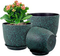 WSMKSZ Large Flower Pots 12/10/9 inch, Set of 3 Decorative Plastic Planters with Drainage Holes and Saucers for Garden House Plants, Plant Pots for Indoor Outdoor Plants, Black with Green Speckles by WSMKSZ