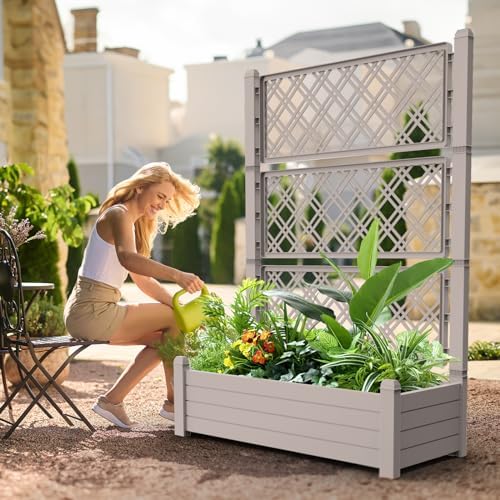 Elevated Raised Garden Bed,Outdoor Large Resin Patio Planter Box Stand Divisible with Drain Plug,Water Monitor for Plants Vegetables Flowers Fruits(Grey) - Image 3