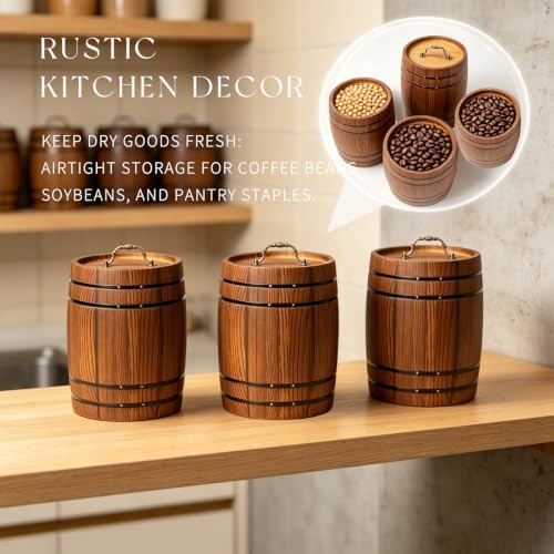2-Pack 7.9 in Wooden Whiskey Barrel Vases with Brass Hoops ，Vintage Rustic Burnt Wood Cooking Tool Utensil Holder ，Rustic Flower Vase for Home Decor, Western Farmhouse Vintage Kitchen (Brown 2) - Image 5