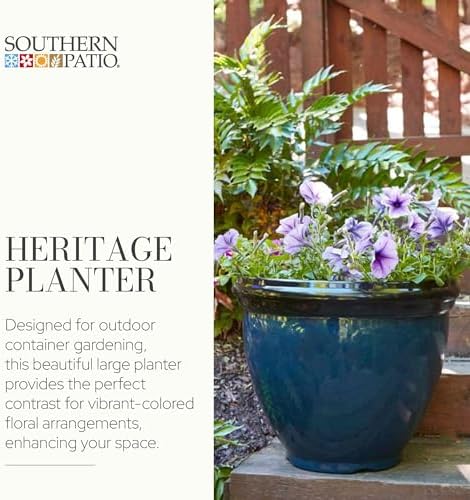 Southern Patio Heritage Glossy Resin Planter, Monaco Blue, 12 in, 2-Pack - Image 2