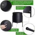 D'vine Dev Cylinder Planter Pot with Metal Stand, Black, 14 in, 96-T-B-4 - Image 4