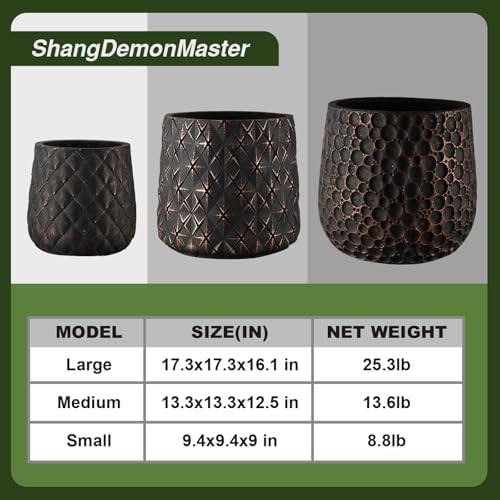 Craft flowerpots 18"+13"+9" Dia Round Concrete Planter Set of 3 Large Outdoor/Indoor Planter Pots Containers with Drainage Holes and Rubber Plug for Home Garden (Black, Large) - Image 4