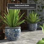 Red Lantern 14" Floral Blue & White Porcelain Fishbowl Planter or Cachepot for Indoor/Outdoor Use in Garden Entryway Living Room Boho Eclectic Modern Contemporary Classic Traditional Style Decor - Image 2