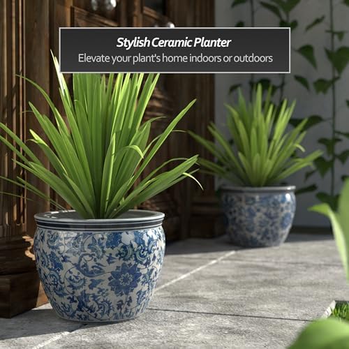 Red Lantern 14" Floral Blue & White Porcelain Fishbowl Planter or Cachepot for Indoor/Outdoor Use in Garden Entryway Living Room Boho Eclectic Modern Contemporary Classic Traditional Style Decor - Image 2