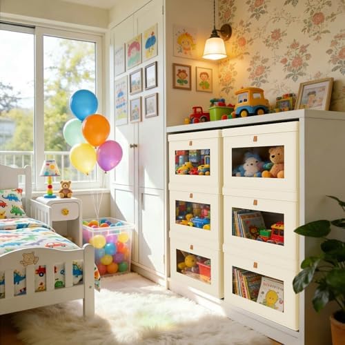 DIMJ Storage Bins with Lids - 5 Pack Fabric Closet Organizer with Window & Handles, Collapsible Decorative Storage Boxes for Shelves Under Bed, Books Clothes Blankets Sweaters Organization - Image 4