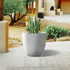 Round Concrete/Fiberglass Indoor & Outdoor Lightweight Decorative Plant Pots with Drainage Hole, Single Planter, 13.3" L, Natural Concrete - Image 4