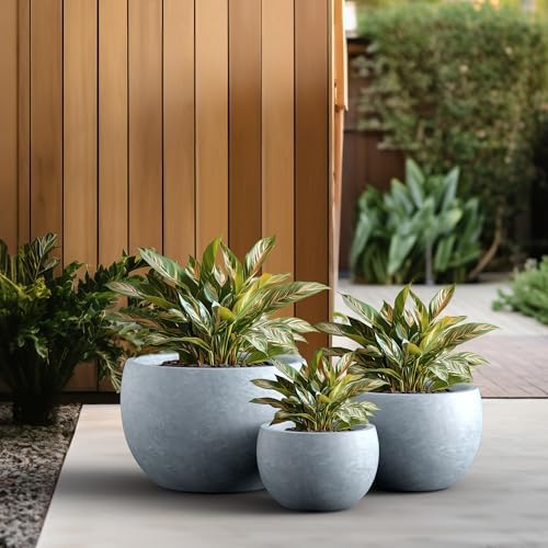 Kante 3-Pack 20" 15.7" 11.8" W Round Blue Gray Concrete Planters - Image 5