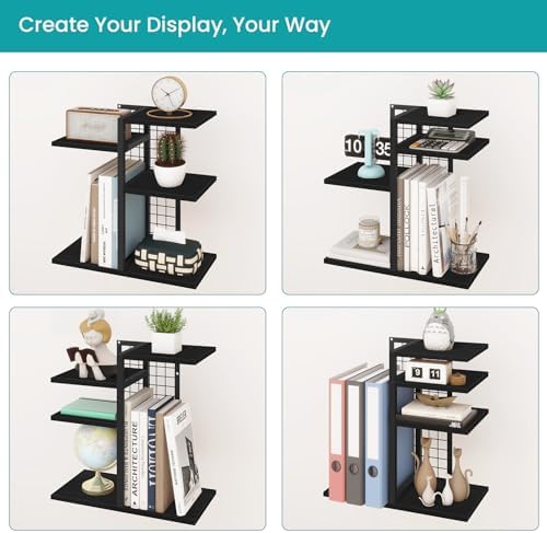 ELITEROO Desktop Bookshelf, 4 Tier Wood Desk Organizer Shelf, Tabletop Storage Shelf Rack for Office Supplies, Desk Decorations for Women Office, Rustic Black - Image 6
