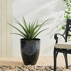 Glitzhome 16.75" H Garden Tall Planter Pots,Set of 2 Modern Round Tall Planter with Drainage Holes,PE and Stone Faux Ceramic Large Flower Pots for Outdoor Indoor,Ceramic Gradient Turquoise - Image 7