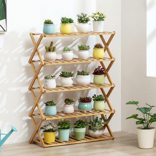 Plant Stand, Bamboo Flower Pot Display Rack Modern Flower Shelf Living Room Floor-standing Multi-layer Foldable Indoor Balcony Succulents Ladder Shelf ,A-70*25*78cm by Unknown