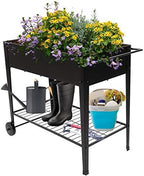 Planting Box with Legs Mobile Elevated Garden Raised Bed with Wheels and Storage Rack for Vegetables Flower Planter - Image 6