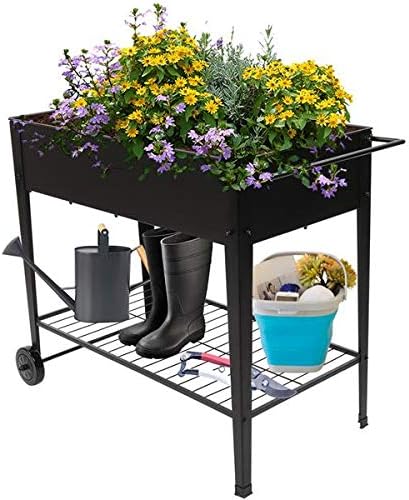 Planting Box with Legs Mobile Elevated Garden Raised Bed with Wheels and Storage Rack for Vegetables Flower Planter - Image 6