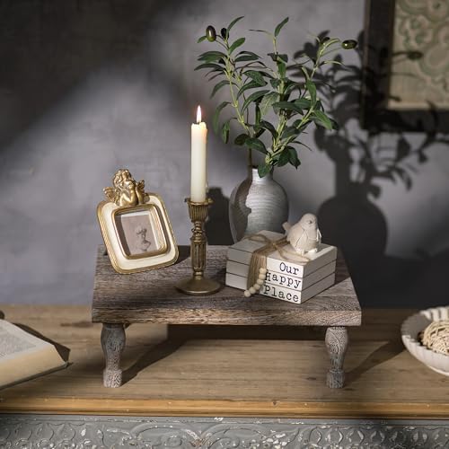 Hanobe Wooden Display Risers for Decor, Rustic White Pedestal Display Stand - Image 2