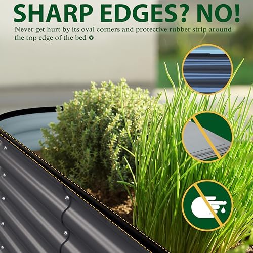 MUPATER 8x4x1FT Raised Garden Bed Outdoor, Modular Galvanized Steel Garden Bed Kit for Planting, Above Ground Planter Box Oval for Vegetables, Herbs and Flowers, Garden, Gray - Image 4