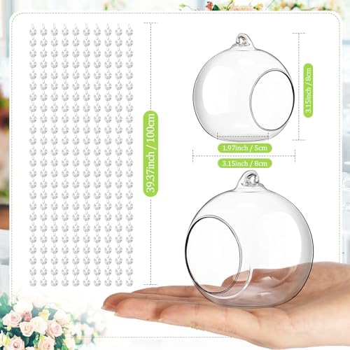 Glikceil Hanging Glass Tealight Holder with Crystal Garland, 34 Pcs, Clear - Image 3