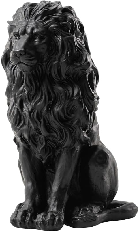 20.5" Black Lion Statue Outdoor, Resin Guardian Lion Sculpture with Weather-Resistant Finish, Decorative Animal Figurine for Garden, Patio, Entryway & Home Decor by FoinFun