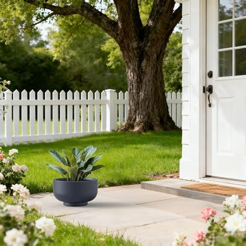 Kante Small Round Pedestal Charcoal Concrete Planter 13.8" Dia, Outdoor - Image 5