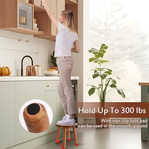 Solid Wooden Stool,Plant Stand,Step Stool,Light Walnut,11.8" H - Image 6