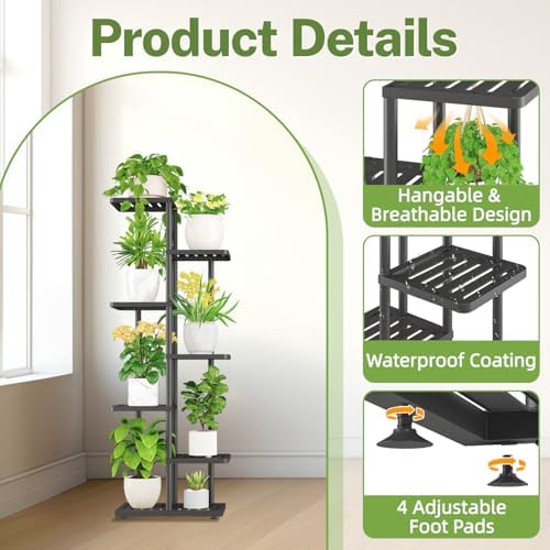 iDavosic.ly Plant Stand Indoor Outdoor, 6-Tier Tall Metal Shelf, Black - Image 2