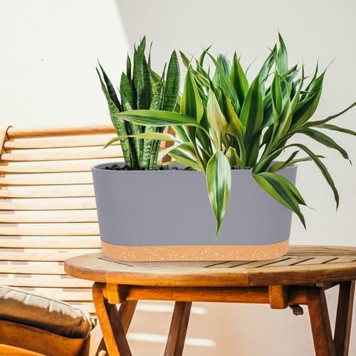 QCQHDU 16" L x 7.6" W x 7" H Window Planter Box, 2 Pack Self Watering Pots for Indoor Plants with Drainage Holes & Saucer, Outdoor Flower Pots Home Garden Modern Decor - Image 5