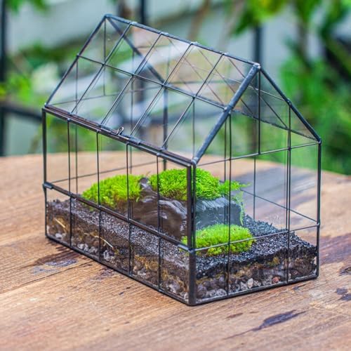 NCYP Geometric Glass Terrarium with Front Opening Door, House Shape Closed Micro Landscape Terrarium Planter for Moss, Fern, Small Tropical Plants, Cacti - Home Indoor Tabletop Decor (No Plants) - Image 3