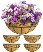 4 Pack 14 Inch Window Boxes Planters Railing Planter Box with Coco Liners Deck Railing Planter Boxes Balcony Hanging Flower Box Wall Mounted Half Round for Outdoor Plants Garden Decor by KarlliuHOMEGARDEN